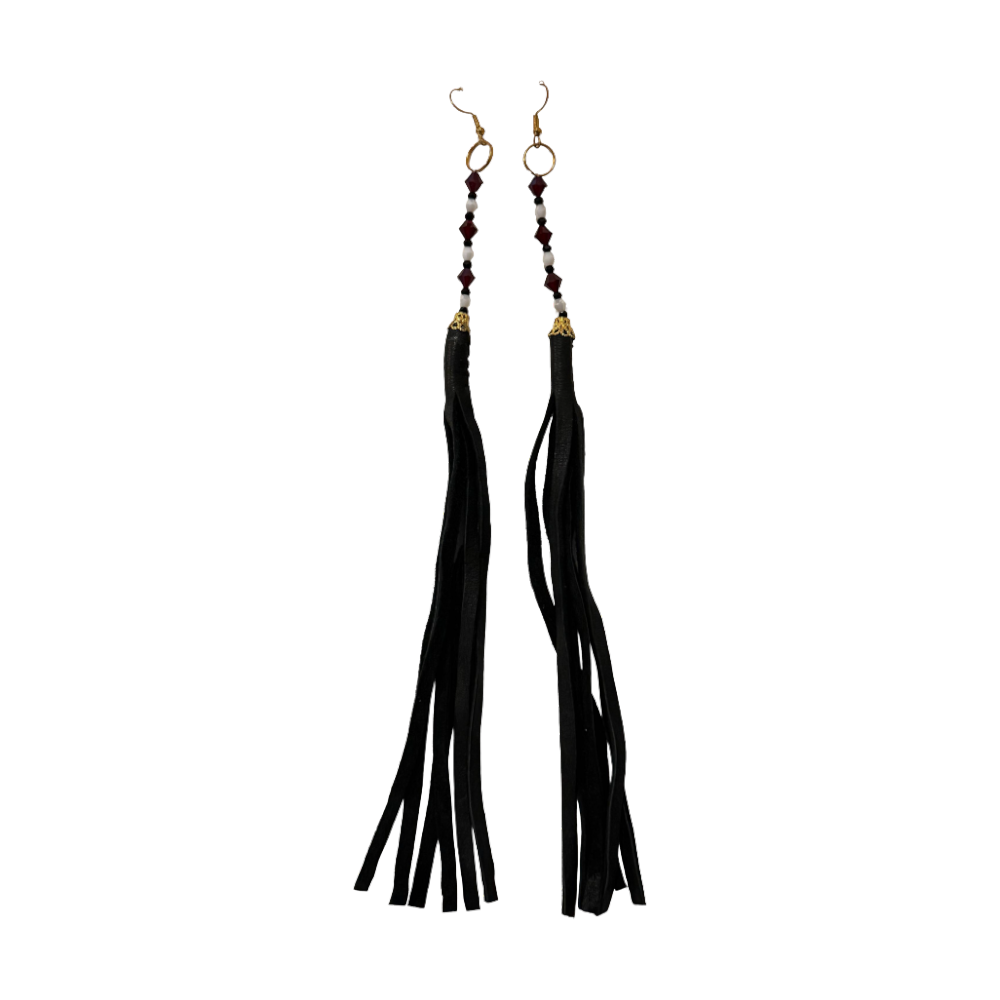 Leather Tassel & Crystal Accent Earrings